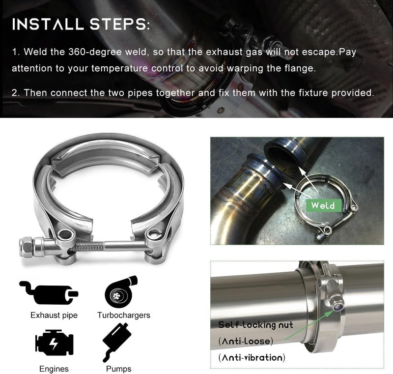 NYTKL 2.5 Inch V Band Clamp,Male Female 304 Stainless Steel Quick Release Flange Exhaust Clamp, V-Band for Pickup Truck Turbo Downpipe Exchange Exhaust Systems, Car Accessories - Image 5